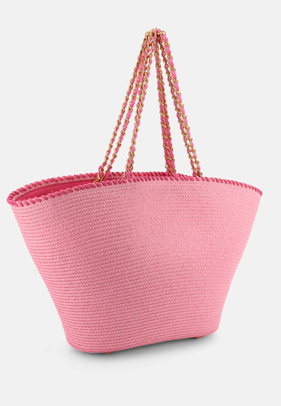 Borsa a cestino Alma in paglia con pochette abbinata e manici a catena colore Nero