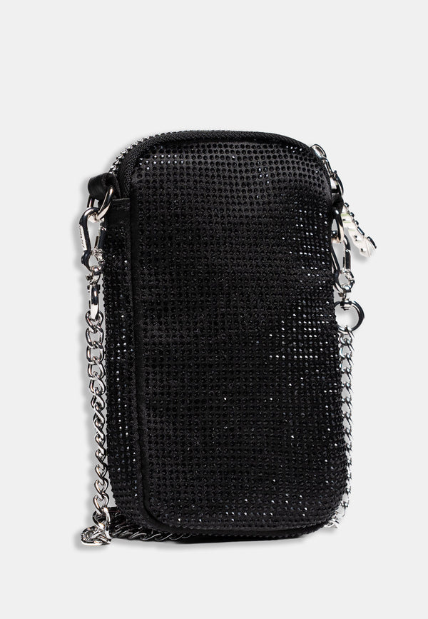 Phone case Juicy Couture con strass neri e tracolla a catena