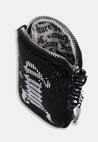 Phone case Juicy Couture con strass neri e tracolla a catena