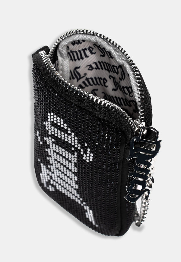 Phone case Juicy Couture con strass neri e tracolla a catena