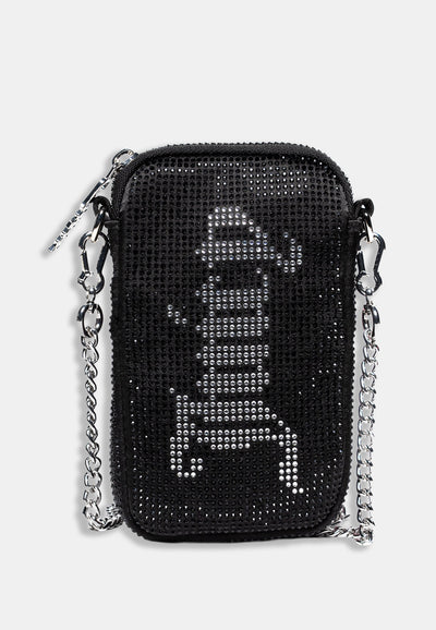 Phone case Juicy Couture con strass neri e tracolla a catena