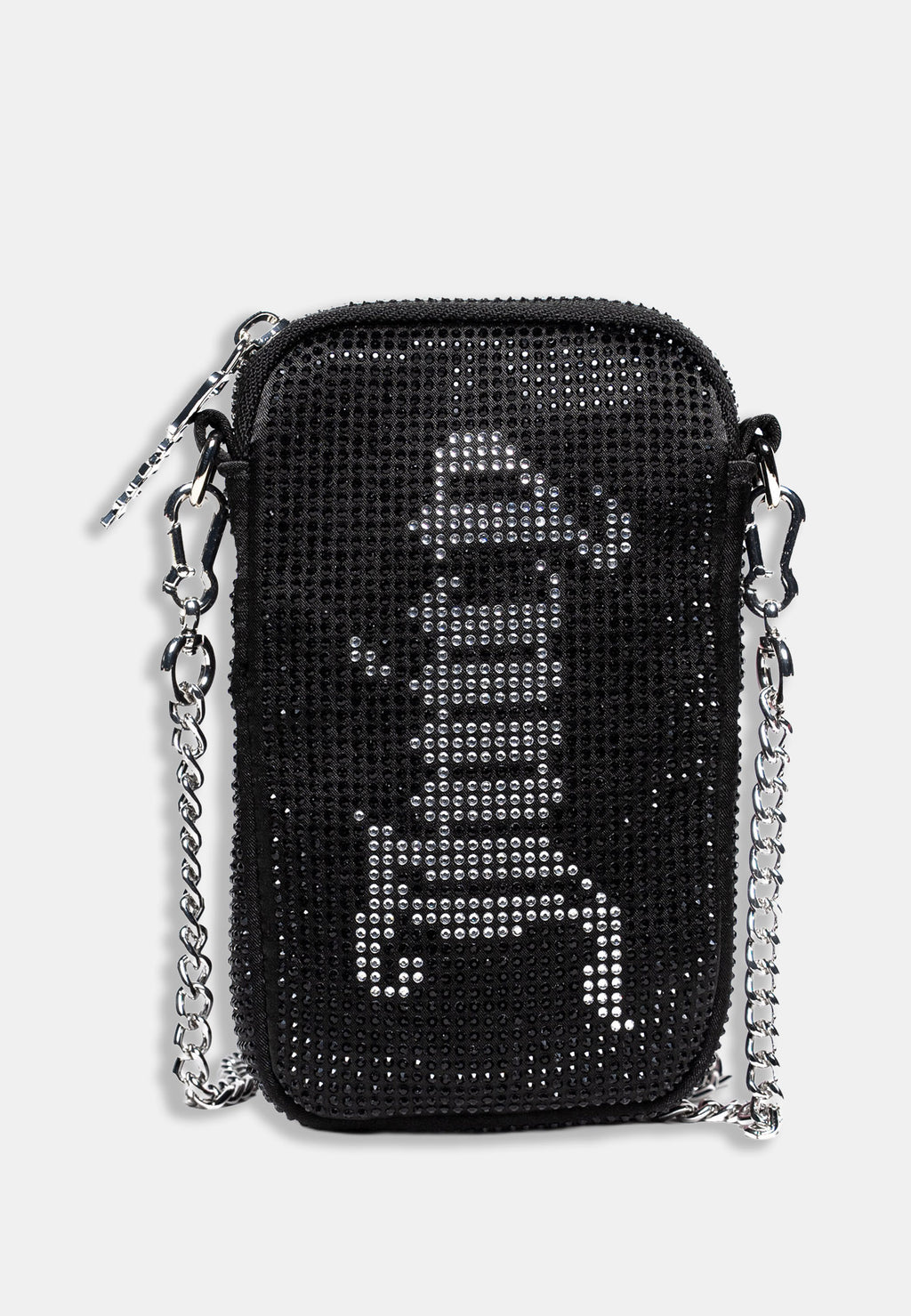 Phone case Juicy Couture con strass neri e tracolla a catena