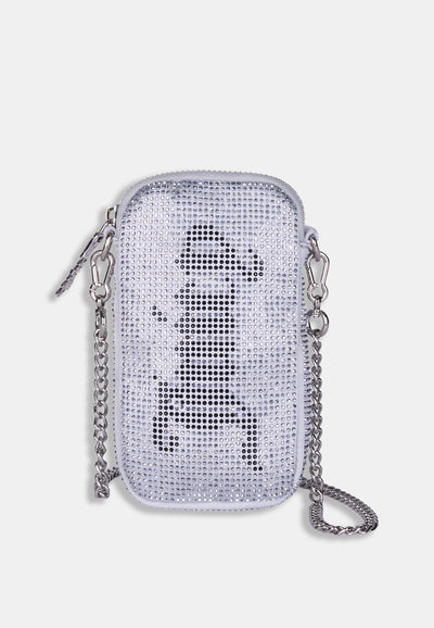 Phone case Juicy Couture con strass argento e tracolla a catena