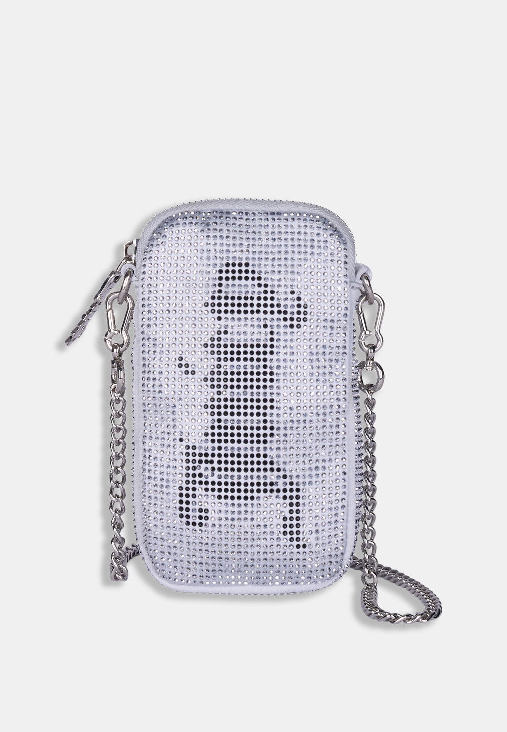 Phone case Juicy Couture con strass argento e tracolla a catena