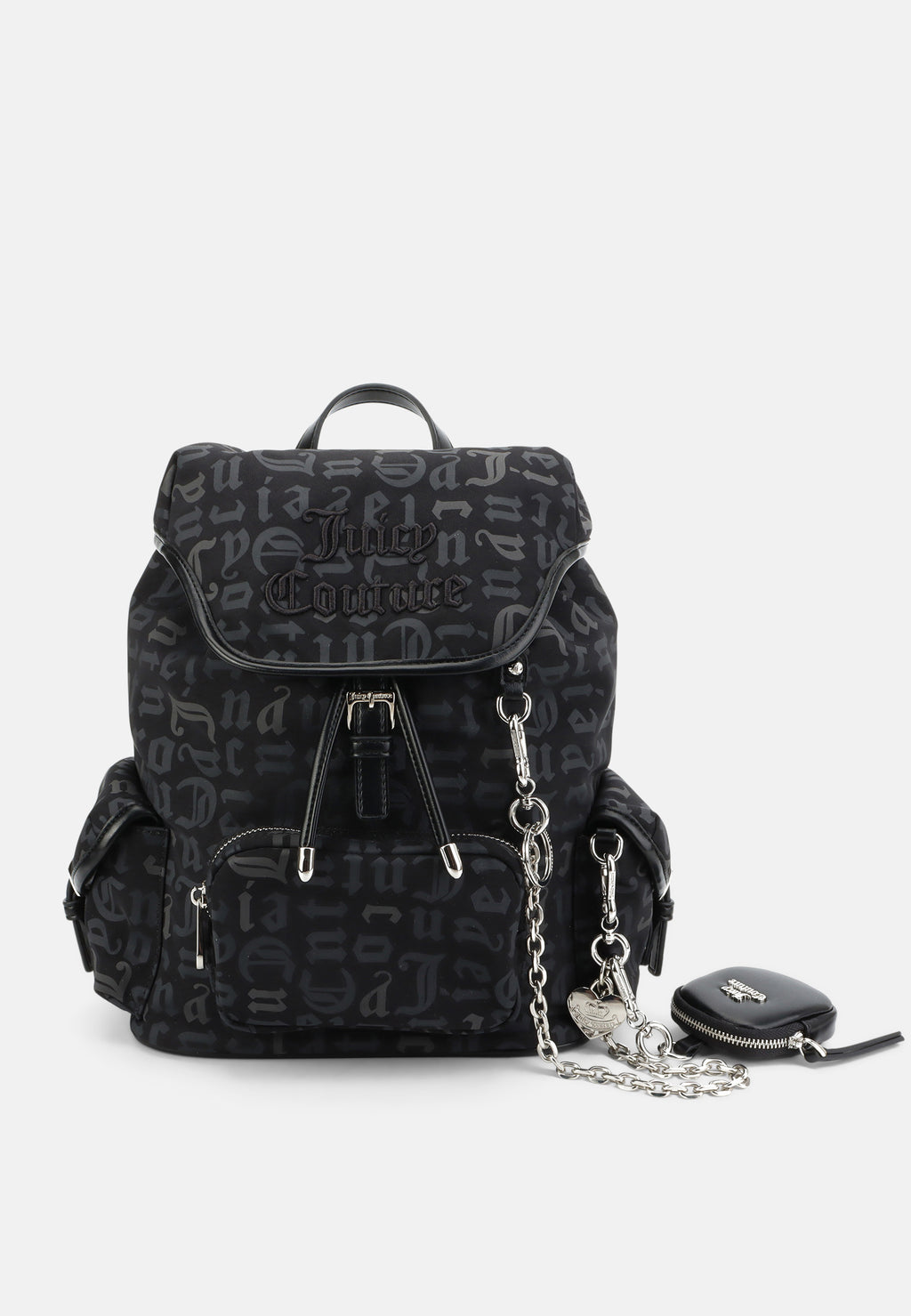 Zaino Carol con stampa monogram e catena con charm colore Nero