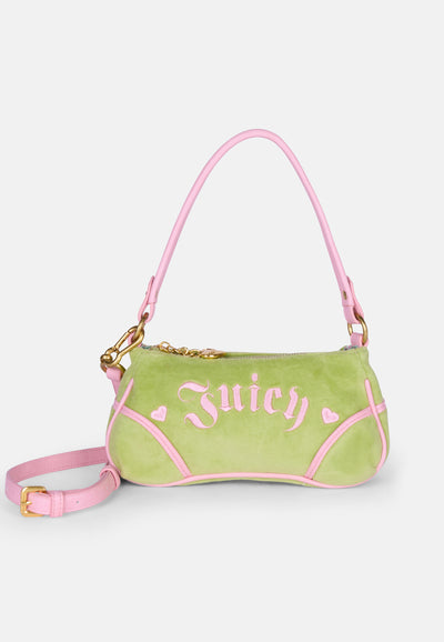 Borsa a spalla Juicy in spugna con profili a contrasto e tracolla colore Verde
