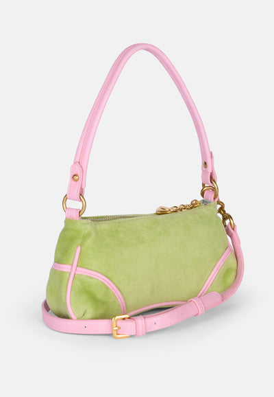 Borsa a spalla Juicy in spugna con profili a contrasto e tracolla colore Verde