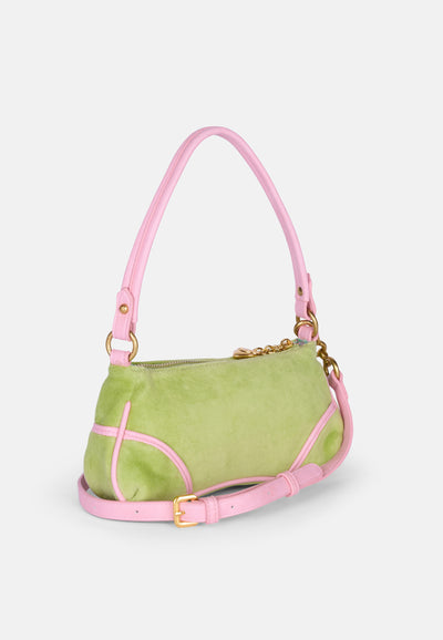 Borsa a spalla Juicy in spugna con profili a contrasto e tracolla colore Verde