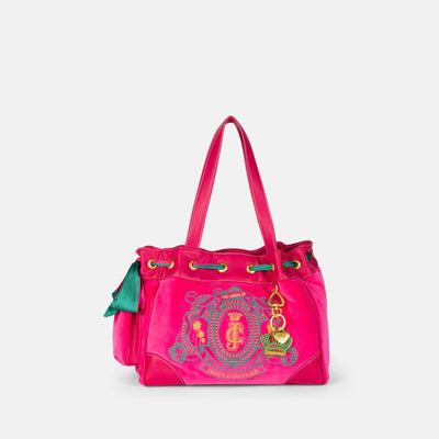 Borsa a mano DayDreamer Palm Rosa fuxia in velluto