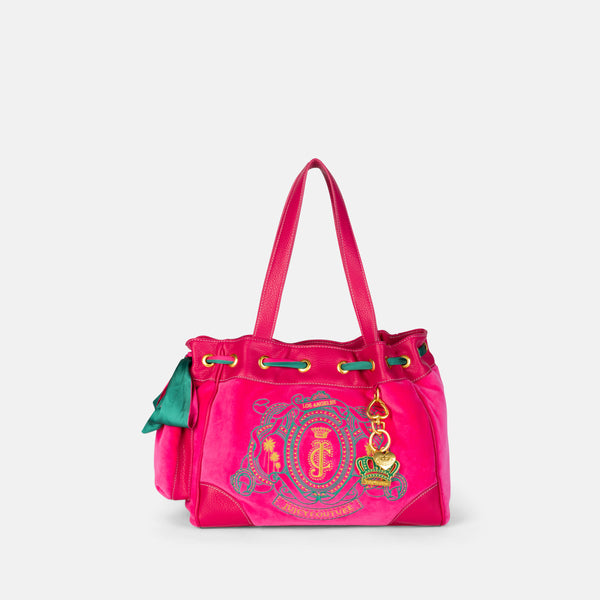 Borsa a mano DayDreamer Palm Rosa fuxia in velluto