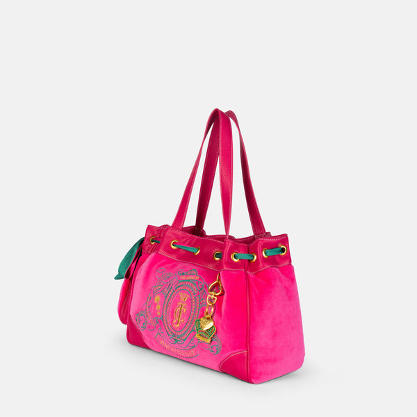 Borsa a mano DayDreamer Palm Rosa fuxia in velluto