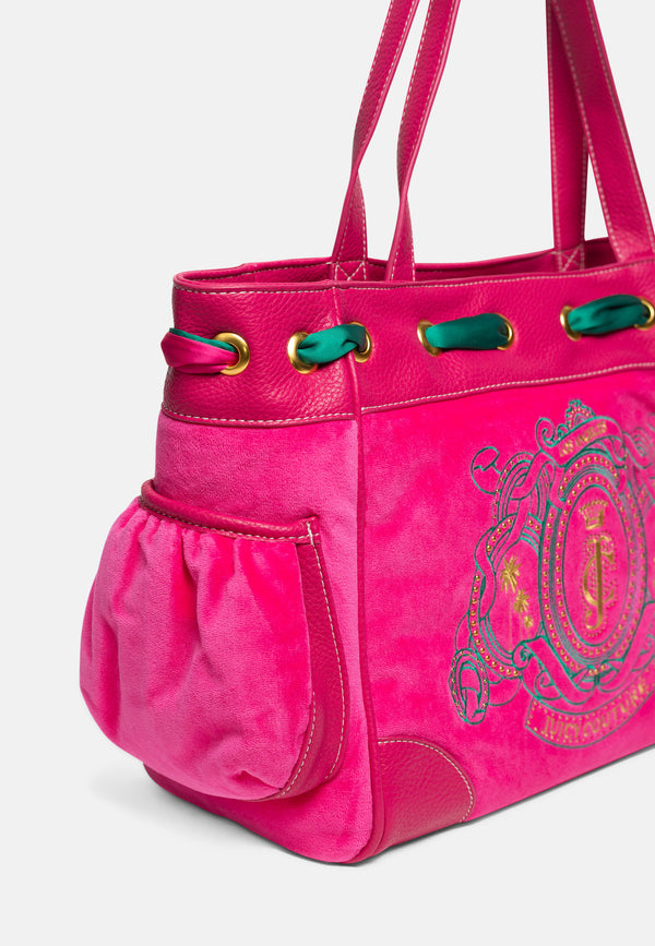 Borsa a mano DayDreamer Palm Rosa fuxia in velluto