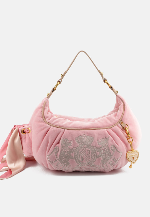 Borsa a spalla Day Dreamer media in velluto colore Rosa Juicy