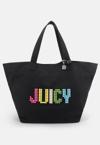 Shopper Edris in canvas con pochette abbinata e logo in borchie colore Nero