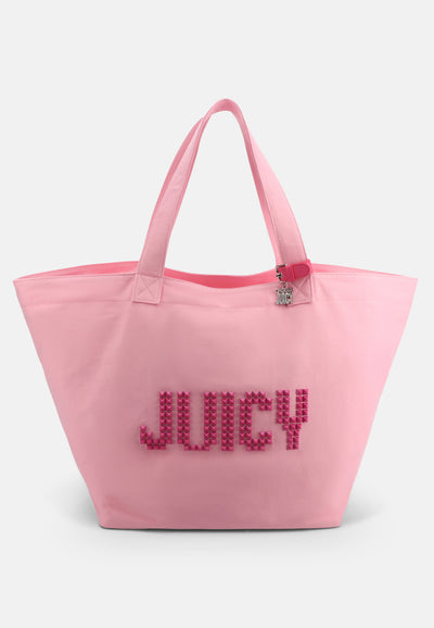 Shopper Edris in canvas con pochette abbinata e logo in borchie colore Rosa