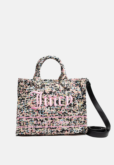 Borsa a mano Iris con stampa multicolore effetto tweed e logo frontale a contrasto