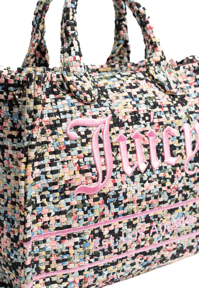 Borsa a mano Iris con stampa multicolore effetto tweed e logo frontale a contrasto