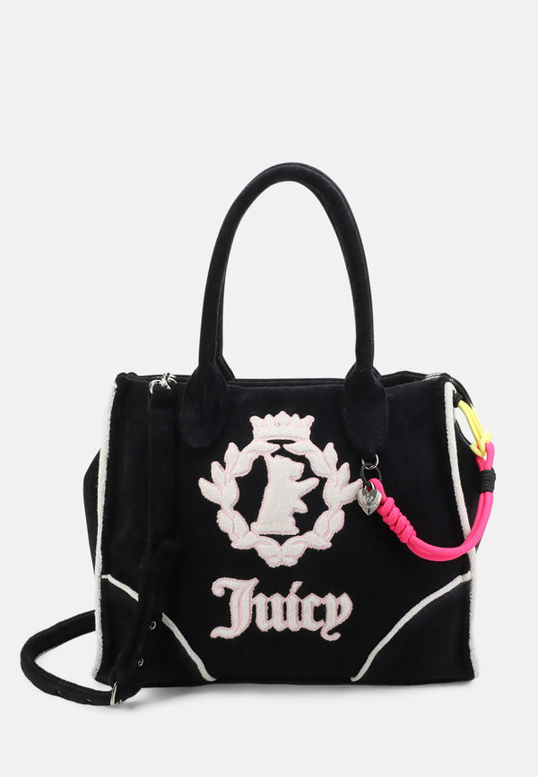Borsa a mano Iris in spugna con tracolla e logo ricamato a contrasto colore Nero