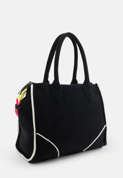 Borsa a mano Iris in spugna con tracolla e logo ricamato a contrasto colore Nero