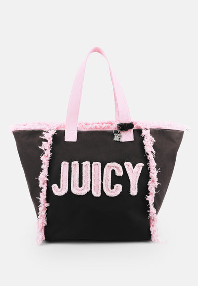 Shopper Mirna grande in cotone con dettagli effetto frange e pochette abbinata colore Nero