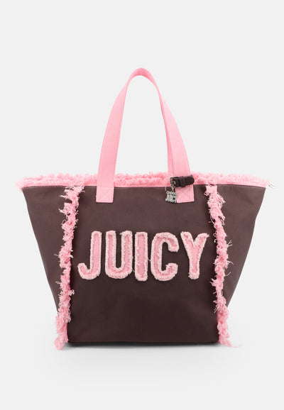 Shopper Mirna grande in cotone con dettagli effetto frange e pochette abbinata colore Marrone