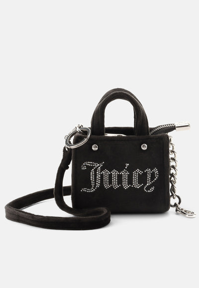 Mini borsa Iris in velluto con tracolla e logo in strass colore Nero