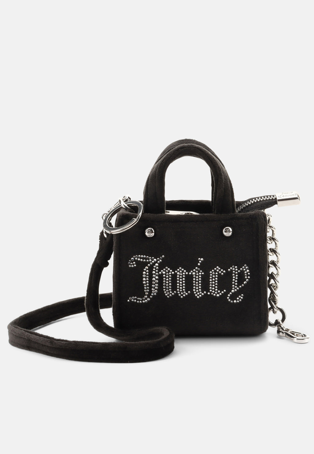 Mini borsa Iris in velluto con tracolla e logo in strass colore Nero