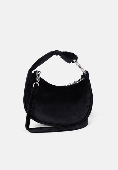 Micro Borsa a Spalla Blossom in Velluto con Tracolla – Nero