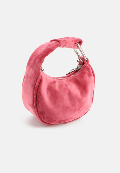 Micro Borsa a Spalla Blossom in Velluto con Tracolla – Rosso Lampone