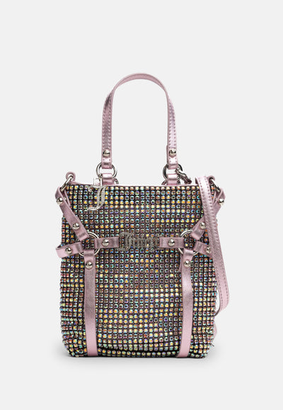 Mini tracolla Melanie Rosa con strass arcobaleno
