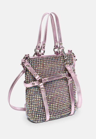 Mini tracolla Melanie Rosa con strass arcobaleno