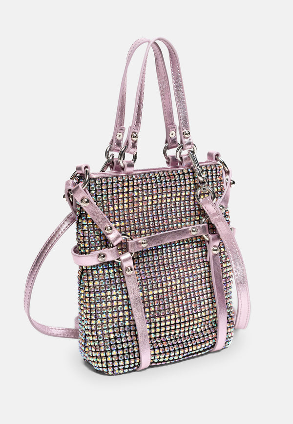Mini tracolla Melanie Rosa con strass arcobaleno