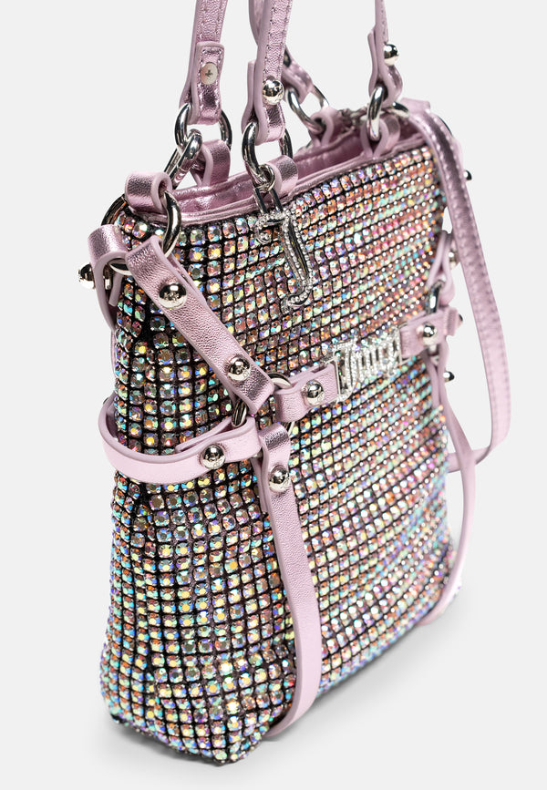 Mini tracolla Melanie Rosa con strass arcobaleno