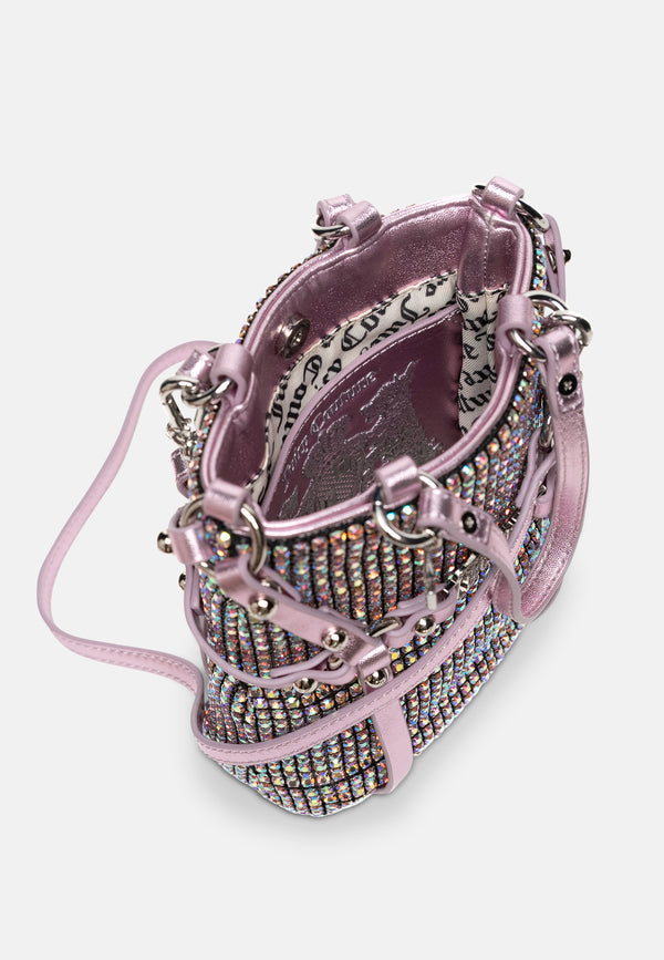 Mini tracolla Melanie Rosa con strass arcobaleno