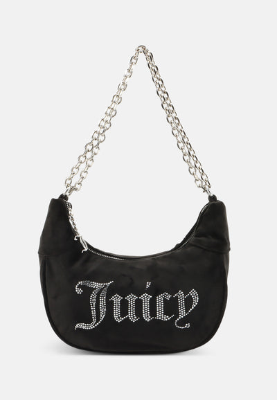 Borsa a spalla Kimberly in velluto con catena e logo in strass colore Nero