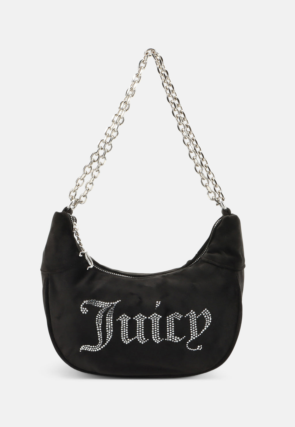 Borsa a spalla Kimberly in velluto con catena e logo in strass colore Nero