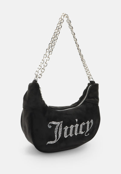 Borsa a spalla Kimberly in velluto con catena e logo in strass colore Nero