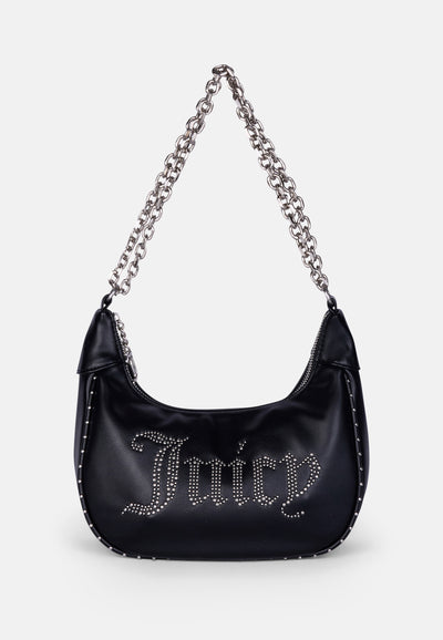 Borsa a tracolla Kimberly in ecopelle con catena e logo in strass colore Nero