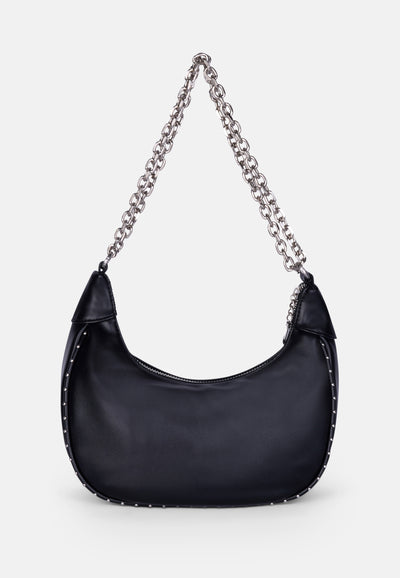 Borsa a tracolla Kimberly in ecopelle con catena e logo in strass colore Nero