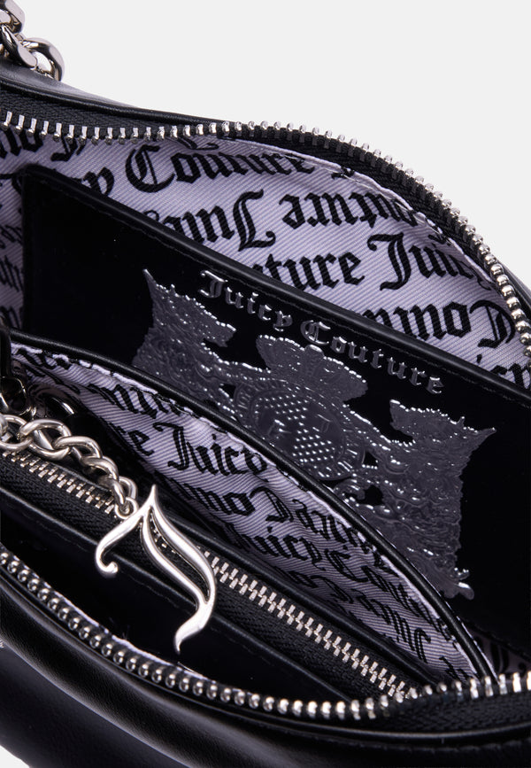 Borsa a tracolla Kimberly in ecopelle con catena e logo in strass colore Nero