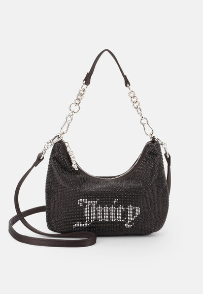 Borsa a spalla Mia interamente decorata con strass e logo frontale colore Nero