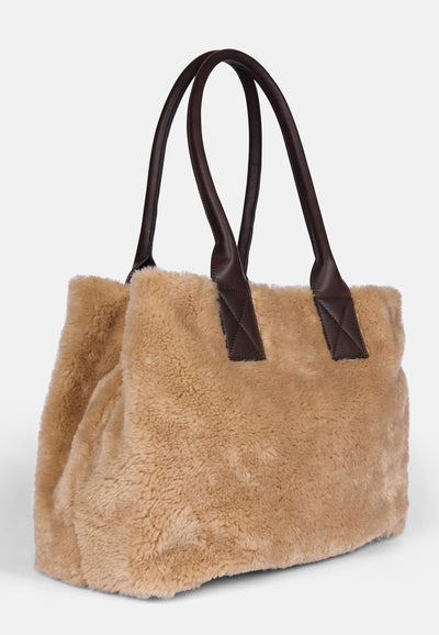 Borsa Shopper Grande Bonnie in Pelliccia Sintetica – Marrone Chiaro