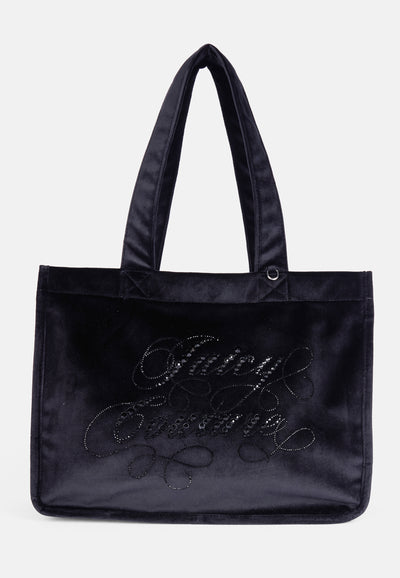 Borsa Shopper Grande Frida in Velluto con Strass – Nero