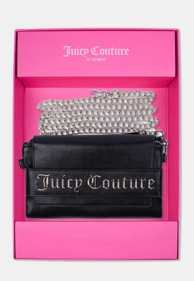 Set regalo Juicy Couture con mini borsa nera e tracolla a catena