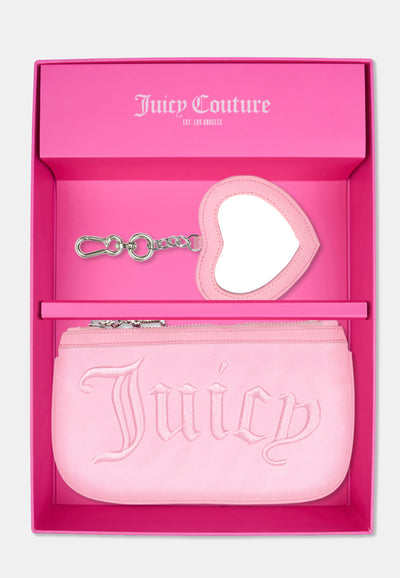 Set regalo Juicy Couture con pochette rosa e specchietto a cuore