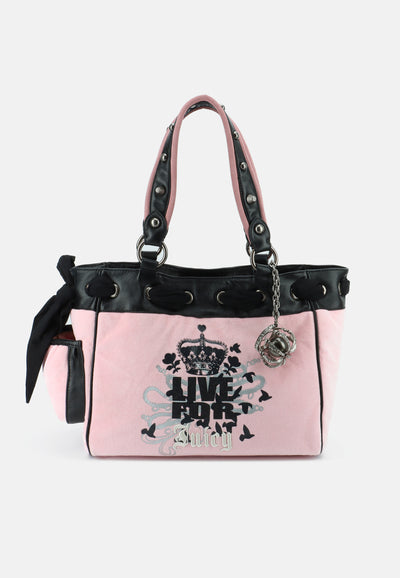 Borsa Daydreamer Live Grande in Velluto con Doppio Manico e Dettagli in Ecopelle – Rosa Ciliegia