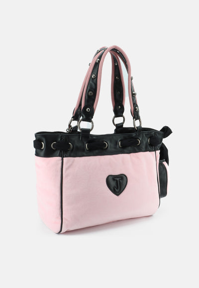 Borsa Daydreamer Live Grande in Velluto con Doppio Manico e Dettagli in Ecopelle – Rosa Ciliegia