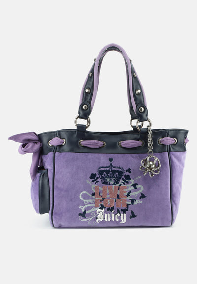 Borsa Daydreamer Live Grande in Velluto con Doppio Manico e Dettagli in Ecopelle – Viola