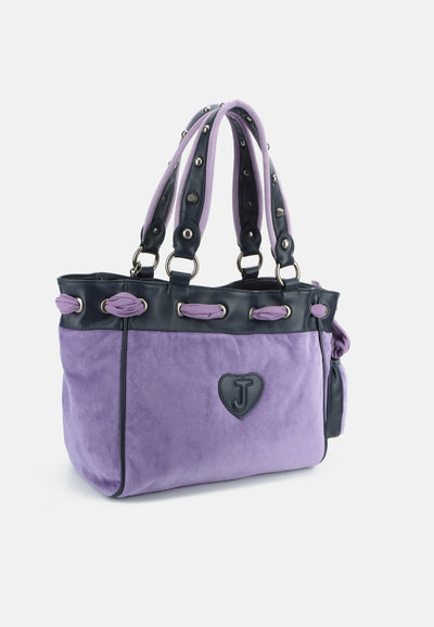 Borsa Daydreamer Live Grande in Velluto con Doppio Manico e Dettagli in Ecopelle – Viola