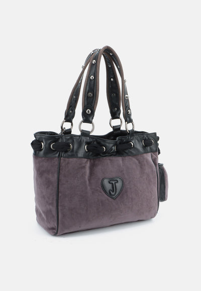 Borsa Daydreamer Live Grande in Velluto con Doppio Manico e Dettagli in Ecopelle – Grigio Scuro